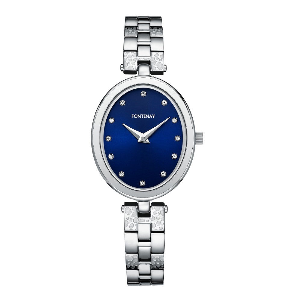 Fontenay Paris Women's Quartz Watch, Blue Dial with Zircon Stones - FNT-0022
