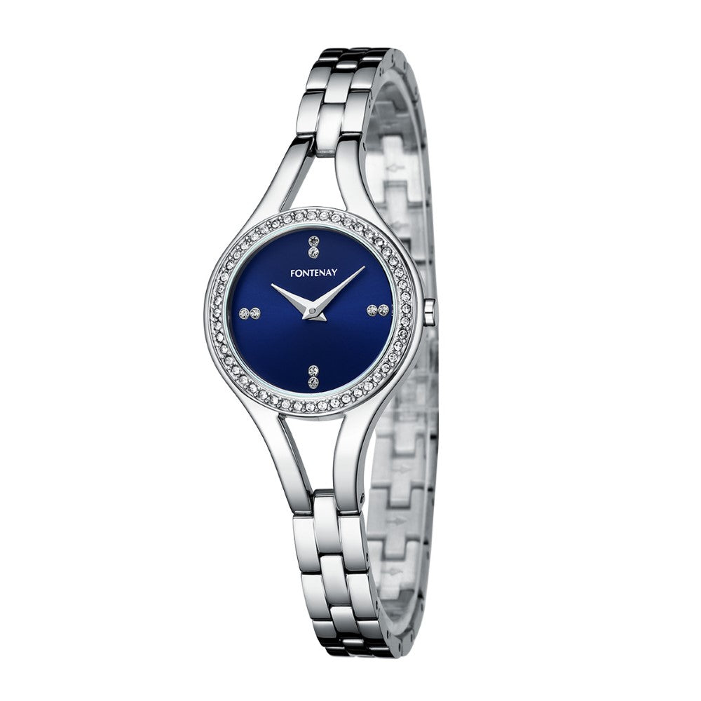 Fontenay Paris Women's Quartz Watch, Blue Dial and Zircon Stones - FNT-0031