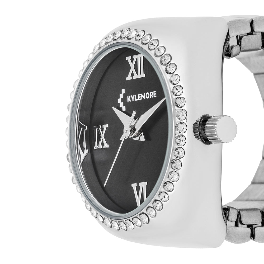 ساعة كيليمور النسائية من سبائك معدنية بمينا أسود بتشطيب أشعة الشمس - KM-1088B