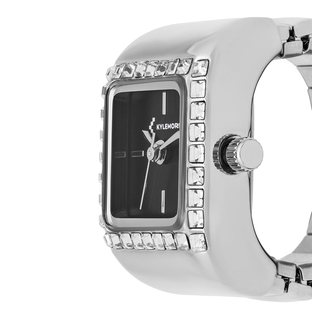 ساعة كيليمور النسائية من سبائك معدنية بعقارب تقليدية ومينا أسود بتشطيب أشعة الشمس - KM-1097B
