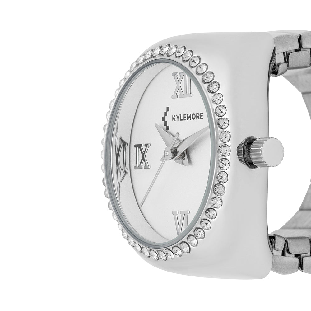 ساعة كيليمور النسائية من سبائك معدنية بلمسة رملية فضية ومينا أبيض - KM-1087B