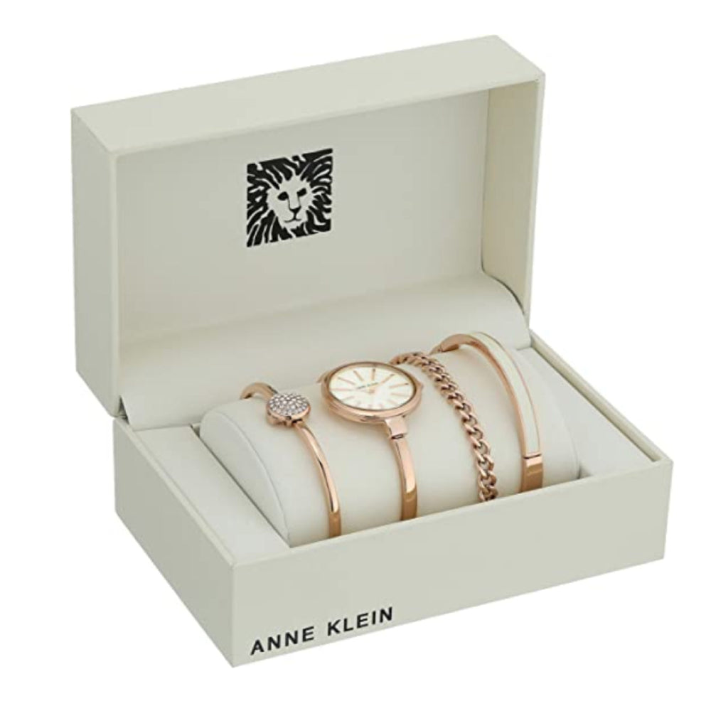 Anne Klein Women's Quartz White Pearl Enamel Bracelet Set - AK-0083+BRACELET SET 3PCS