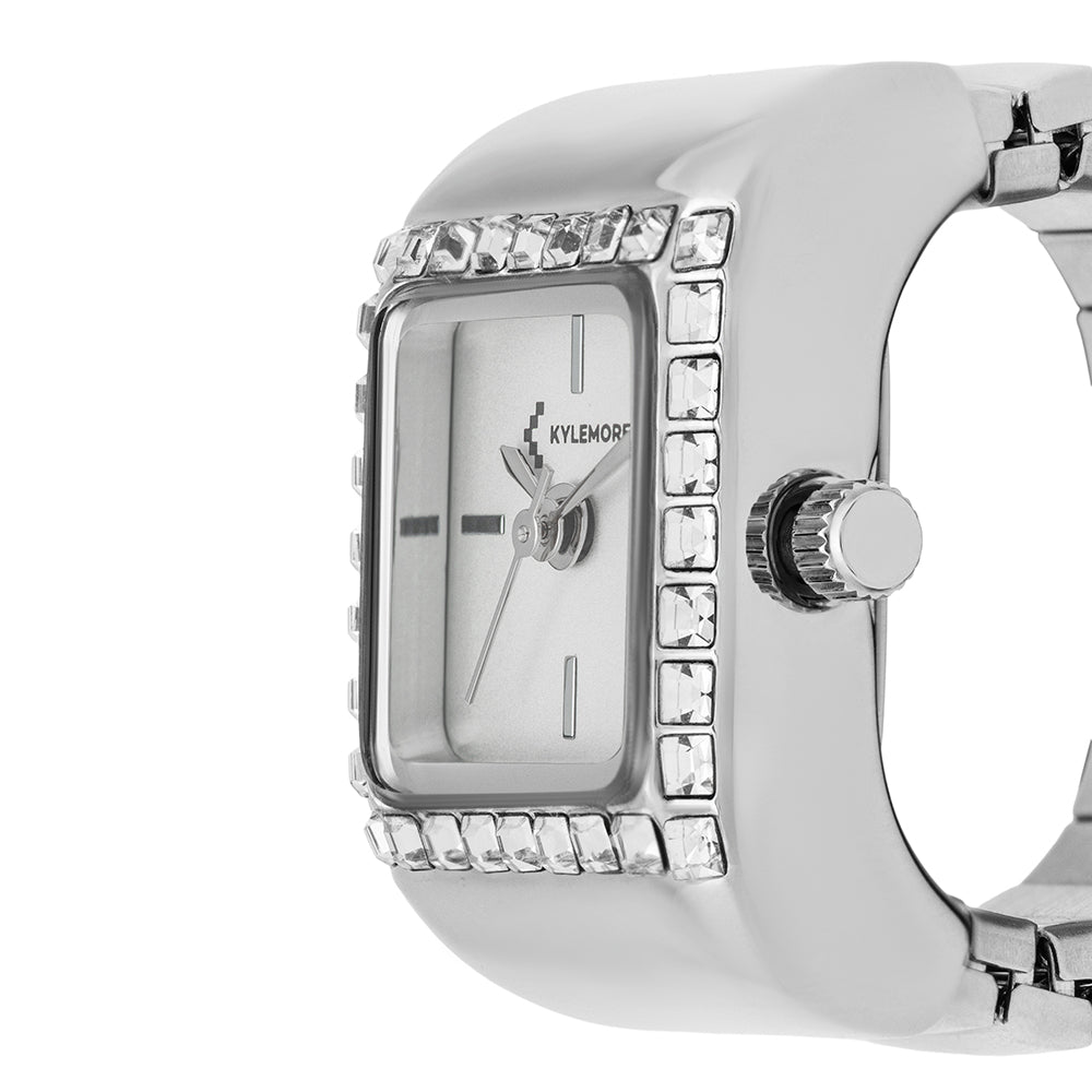 ساعة كيليمور النسائية من سبائك معدنية بعقارب تقليدية ولمسة رملية فضية ومينا أبيض - KM-1096B