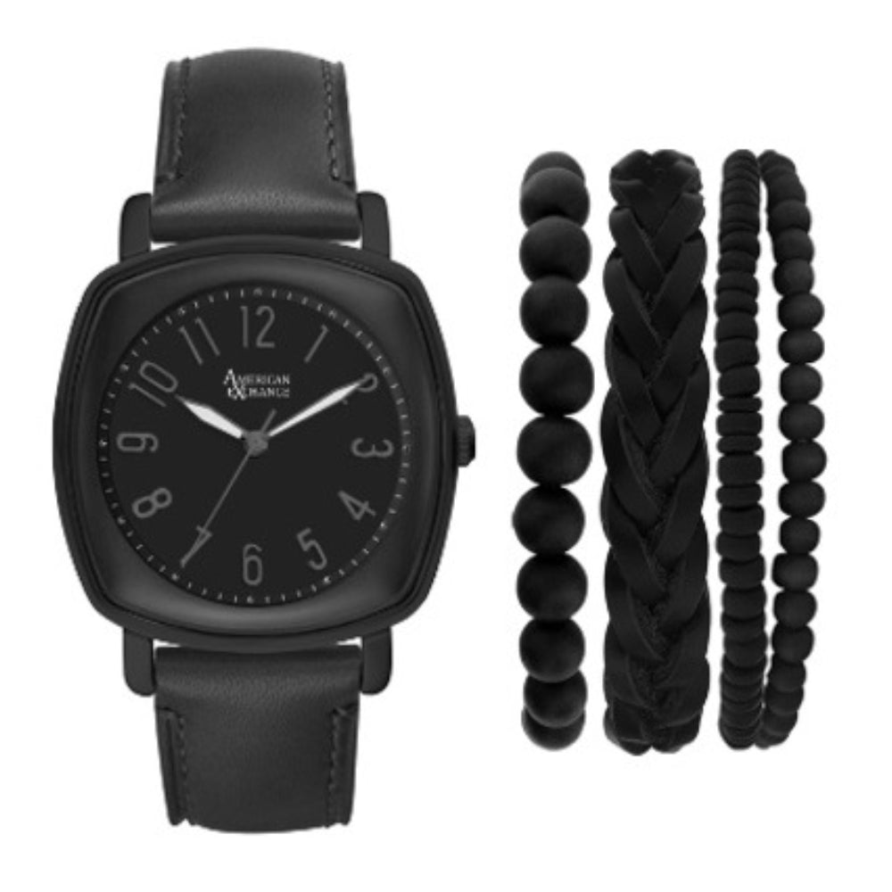 American Exchange Men's Black Dial Quartz Movement Set with Bracelets - AME-0014(W+BR)
