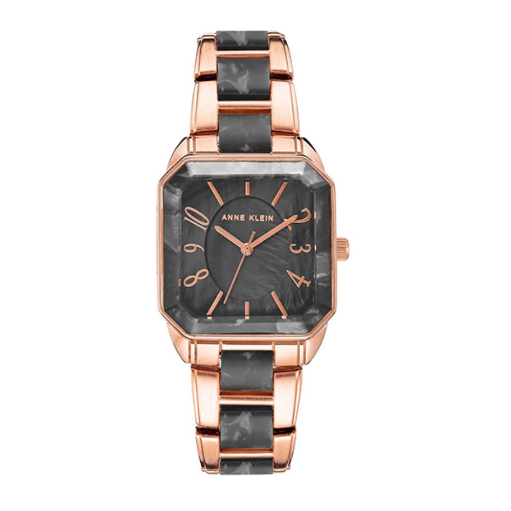 ساعة نسائية من آن كلاين بمينا أسود وذهبي وردي وحركة كوارتز - AK-0294