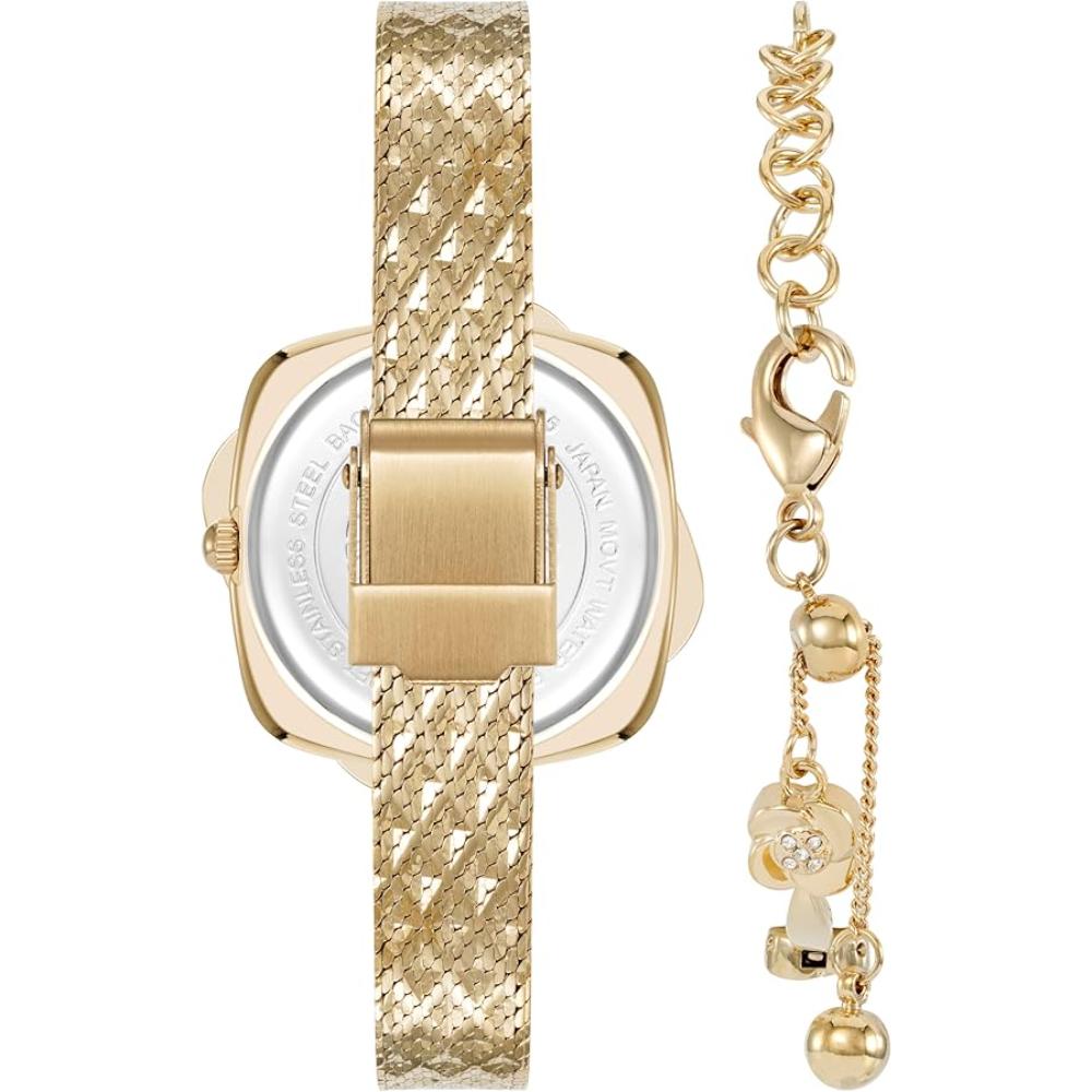 ساعة آن كلاين نسائية بحركة كوارتز وميناء شمبانيا فاتح بنقشة أشعة الشمس – AK-0334