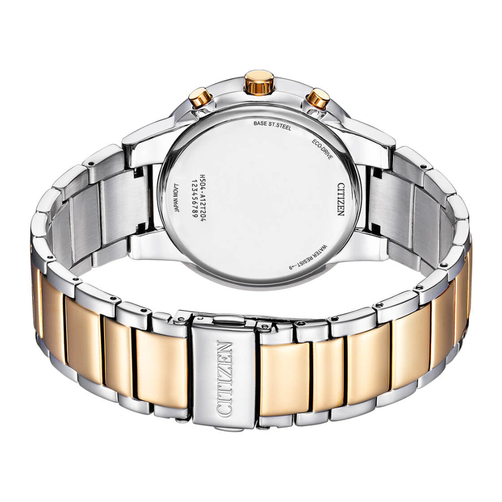 ساعة سيتيزن الرجالية كرونوغراف Eco-Drive تعمل بالطاقة الضوئية ولون مينا أبيض - CITC-0070