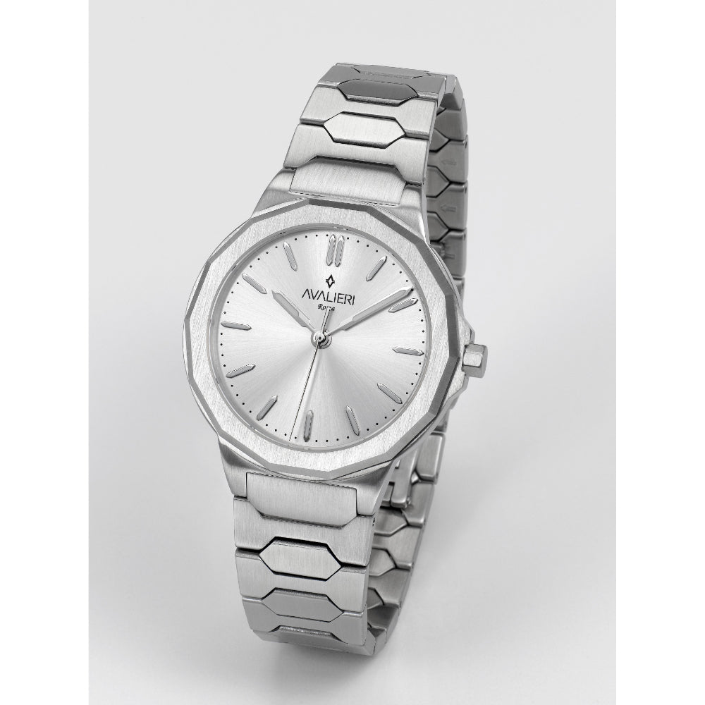 ساعة أفاليري الرجالية بحركة كوارتز ومينا فضية بنقشة أشعة الشمس – AV-2693J