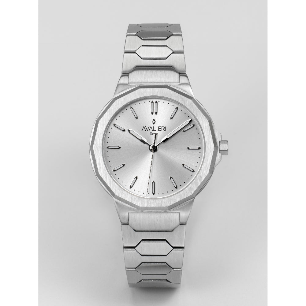 ساعة أفاليري الرجالية بحركة كوارتز ومينا فضية بنقشة أشعة الشمس – AV-2693J