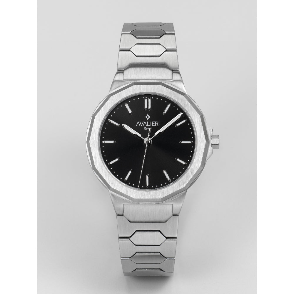 ساعة أفاليري الرجالية بحركة كوارتز ومينا سوداء بنقشة أشعة الشمس – AV-2694J