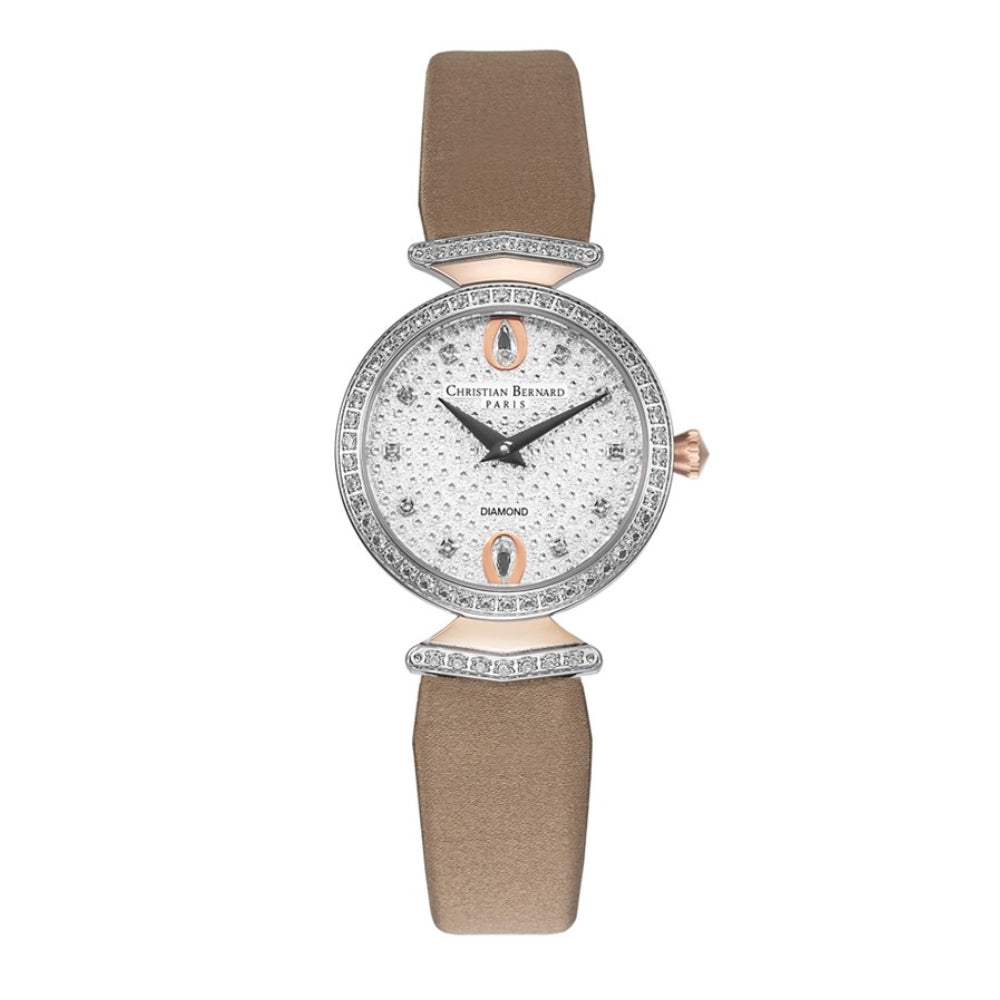 Christian Bernard Women's Quartz Watch with White Embossed Dial - CB-0059 (10/D0.05CT)+4L
