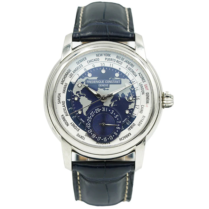 Frederique Constant Men's Automatic Watch with Blue Dial and 24 Time Zones FC-0259