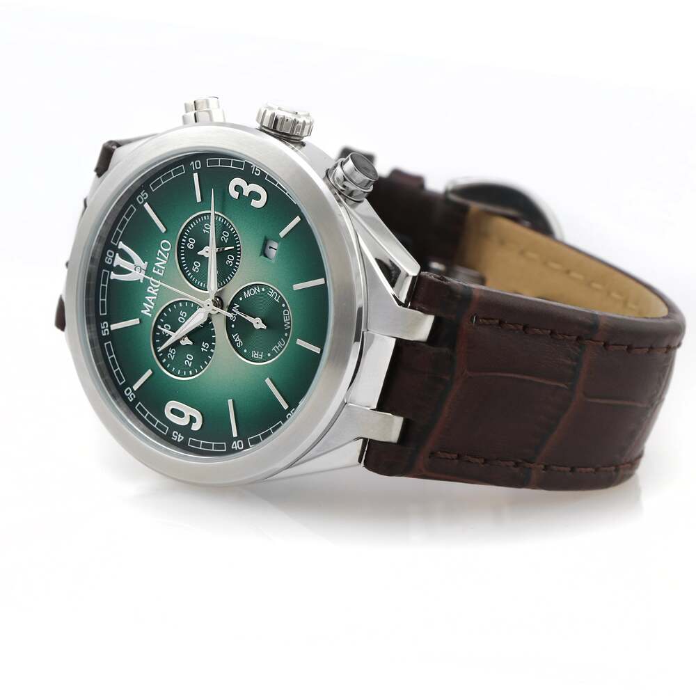 Marc Enzo men's watch with quartz movement and green dial - MAR-0092