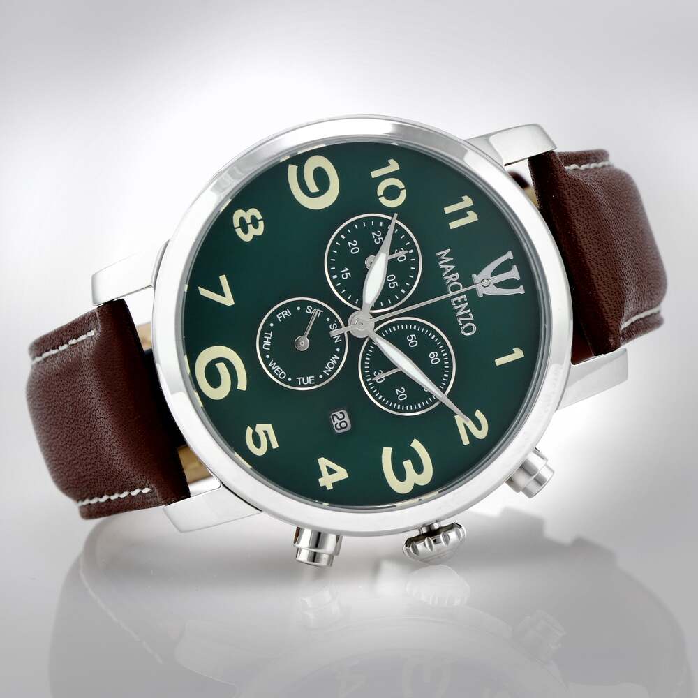 Marc Enzo men's watch with quartz movement and green dial - MAR-0049