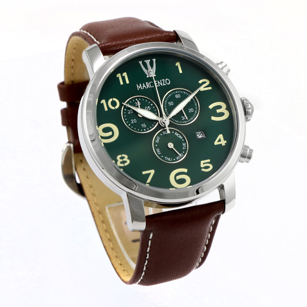 Marc Enzo men's watch with quartz movement and green dial - MAR-0049