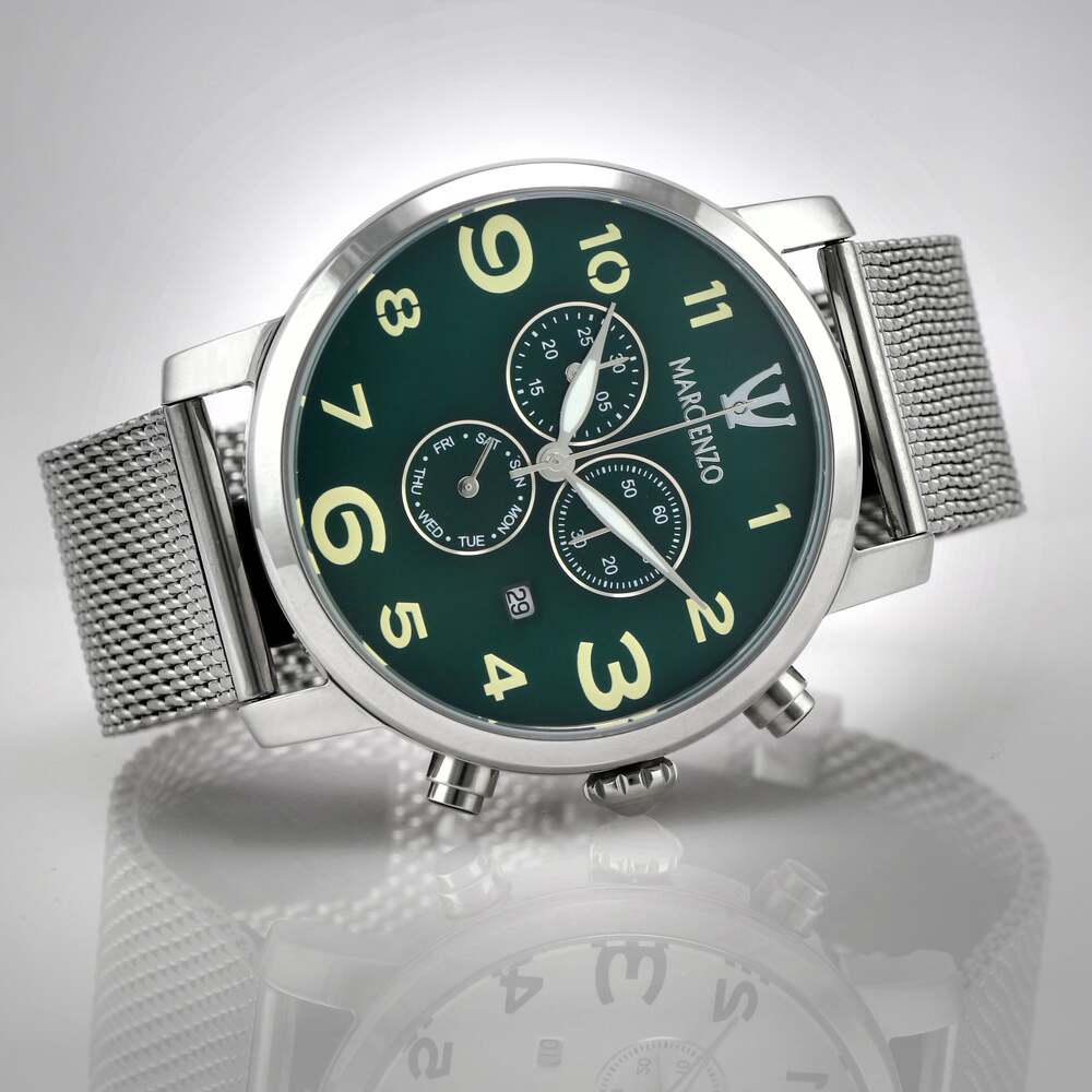 Marc Enzo men's watch with quartz movement and green dial - MAR-0043