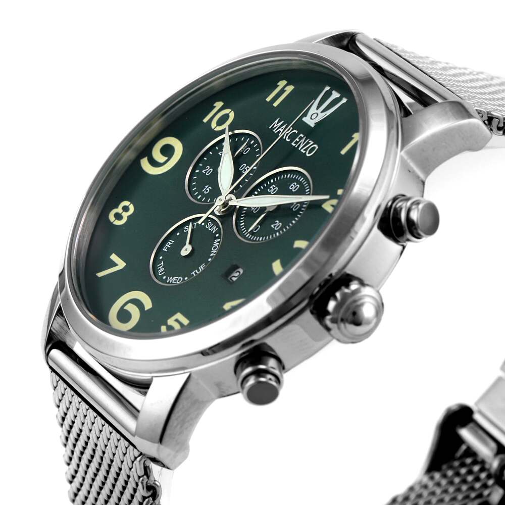 Marc Enzo men's watch with quartz movement and green dial - MAR-0043