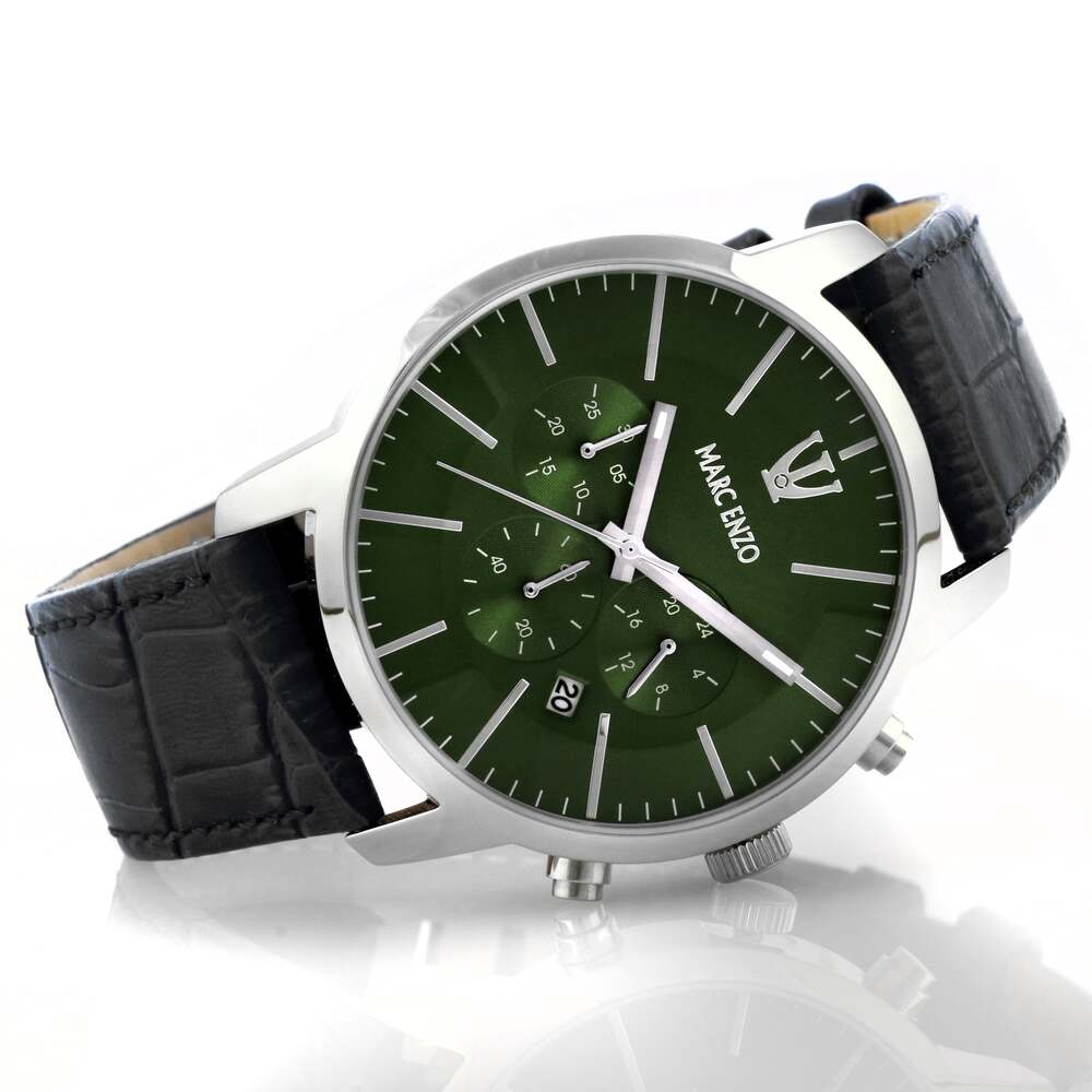 Marc Enzo men's watch with quartz movement and green dial - MAR-0042