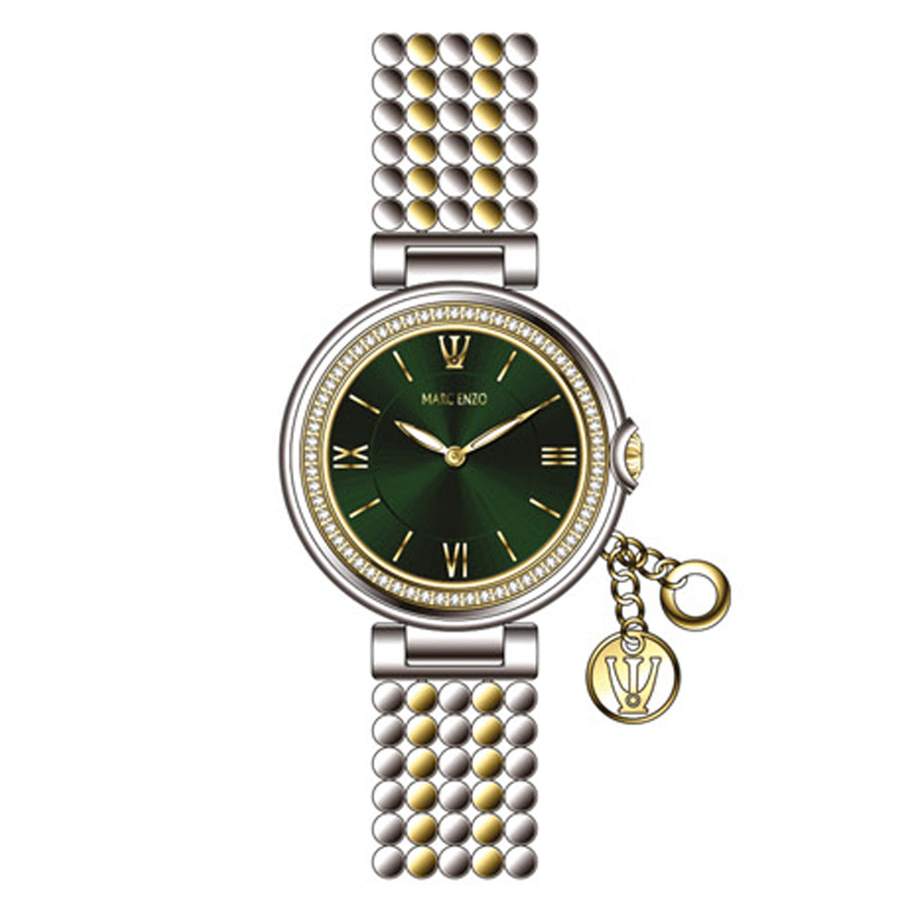 Marc Enzo women's watch with quartz movement and green dial - MAR-0002