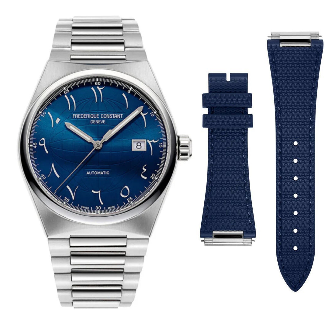 ساعة فريدريك كونستانت الرجالية بحركة أوتوماتيكية ولون مينا أزرق - FC-0182+STRAP