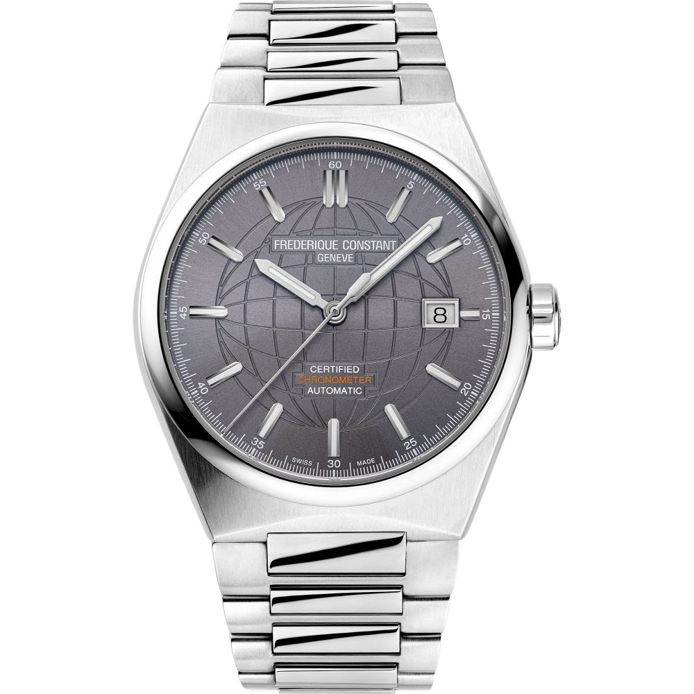 ساعة فريدريك كونستانت هايفلايف أوتوماتيكية COSC للرجال بمينا رمادية — FC-0293+STRAP