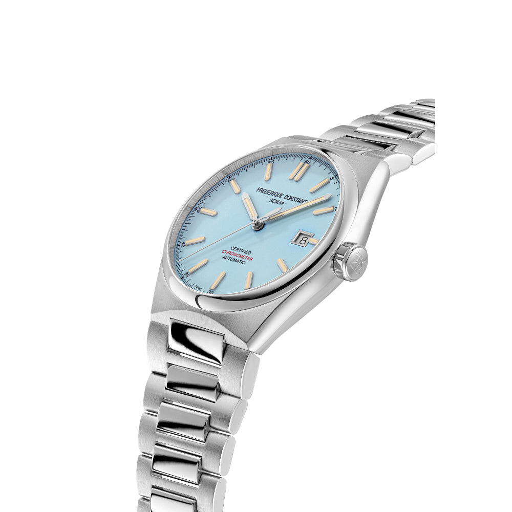 ساعة فريدريك كونستانت هايفلايف أوتوماتيكية COSC للرجال بمينا أزرق فاتح — FC-0295+STRAP