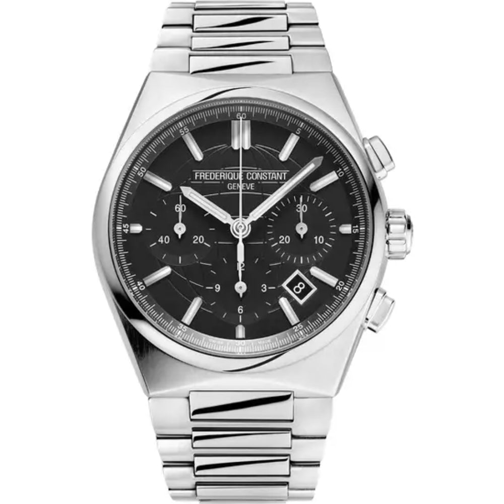 ساعة فريدريك كونستانت هايفلايف أوتوماتيكية COSC للرجال بمينا سوداء — FC-0298+STRAP
