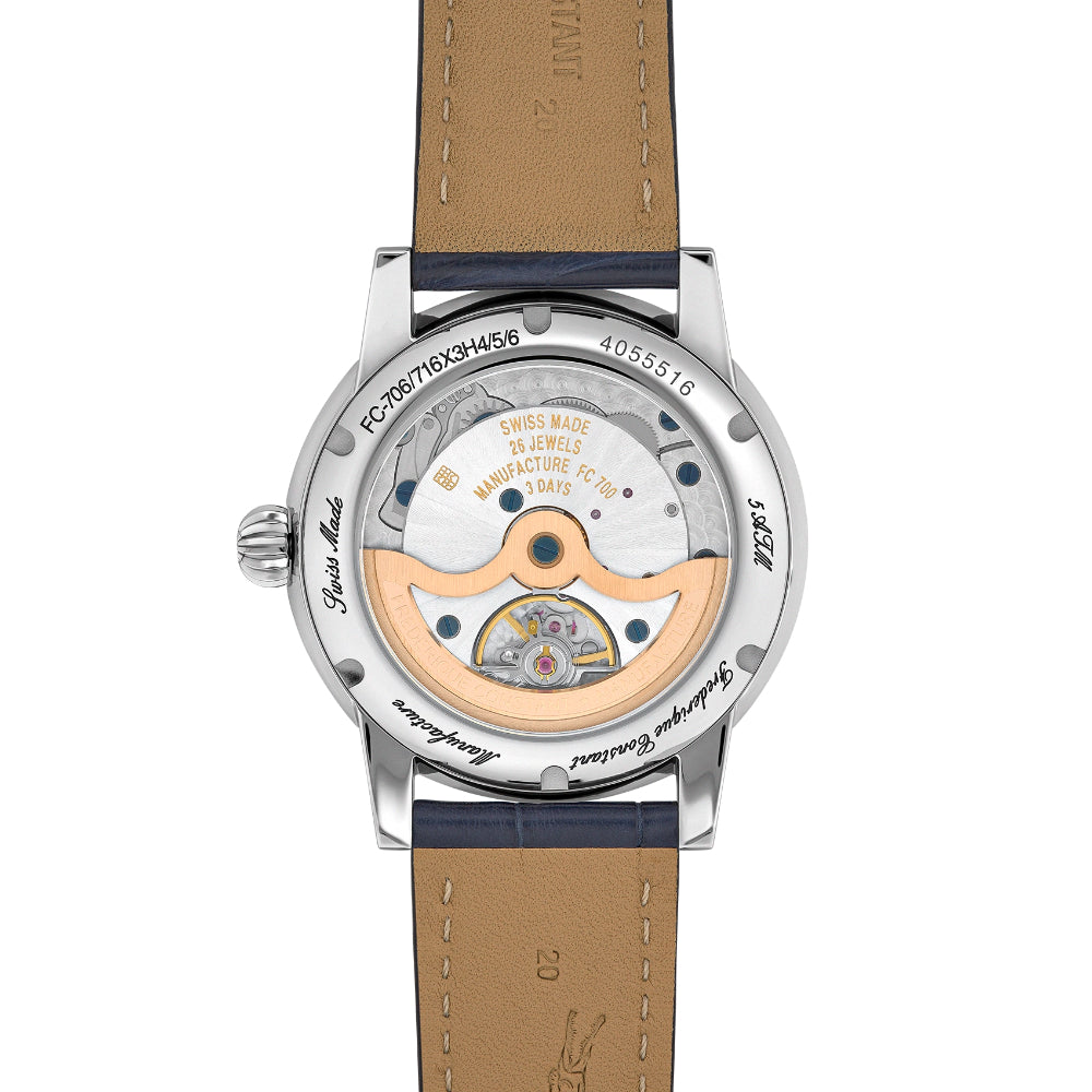 ساعة فريدريك كونستانت مانوفاكتشر كلاسيك مع تاريخ أوتوماتيكية للرجال بمينا زرقاء — FC-0301