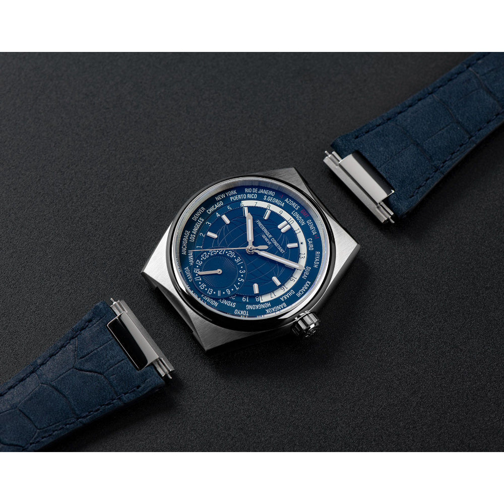 Frederique Constant Highlife World Timer Manufacturer Men's Automatic Watch with Blue Dial – FC-0282+LTHR+R.STRAP