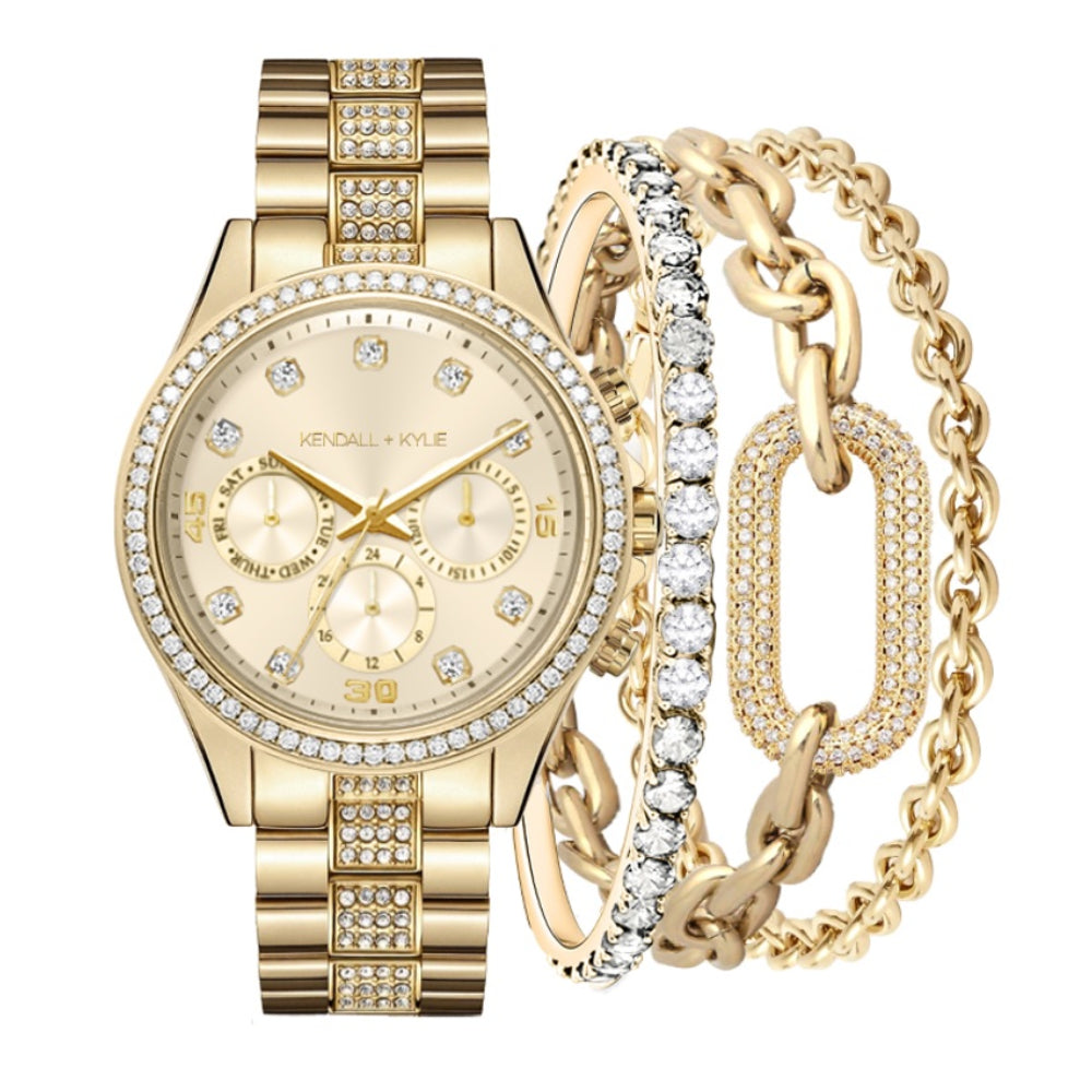 Kendall + Kylie Women's Gold Dial Quartz Watch Set with Bracelets - KDK-0007(W+BR)