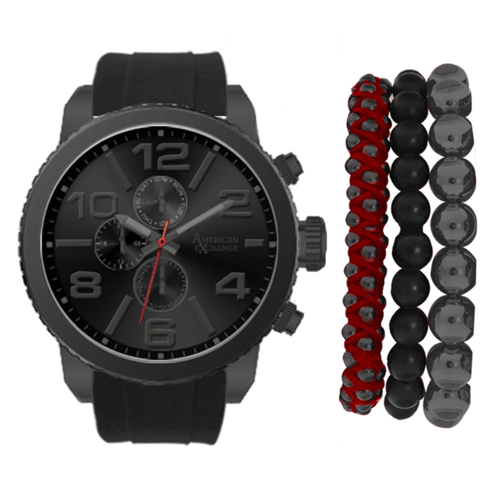 American Exchange Men's Black Dial Quartz Movement Set with Bracelets - AME-0017(W+BR)