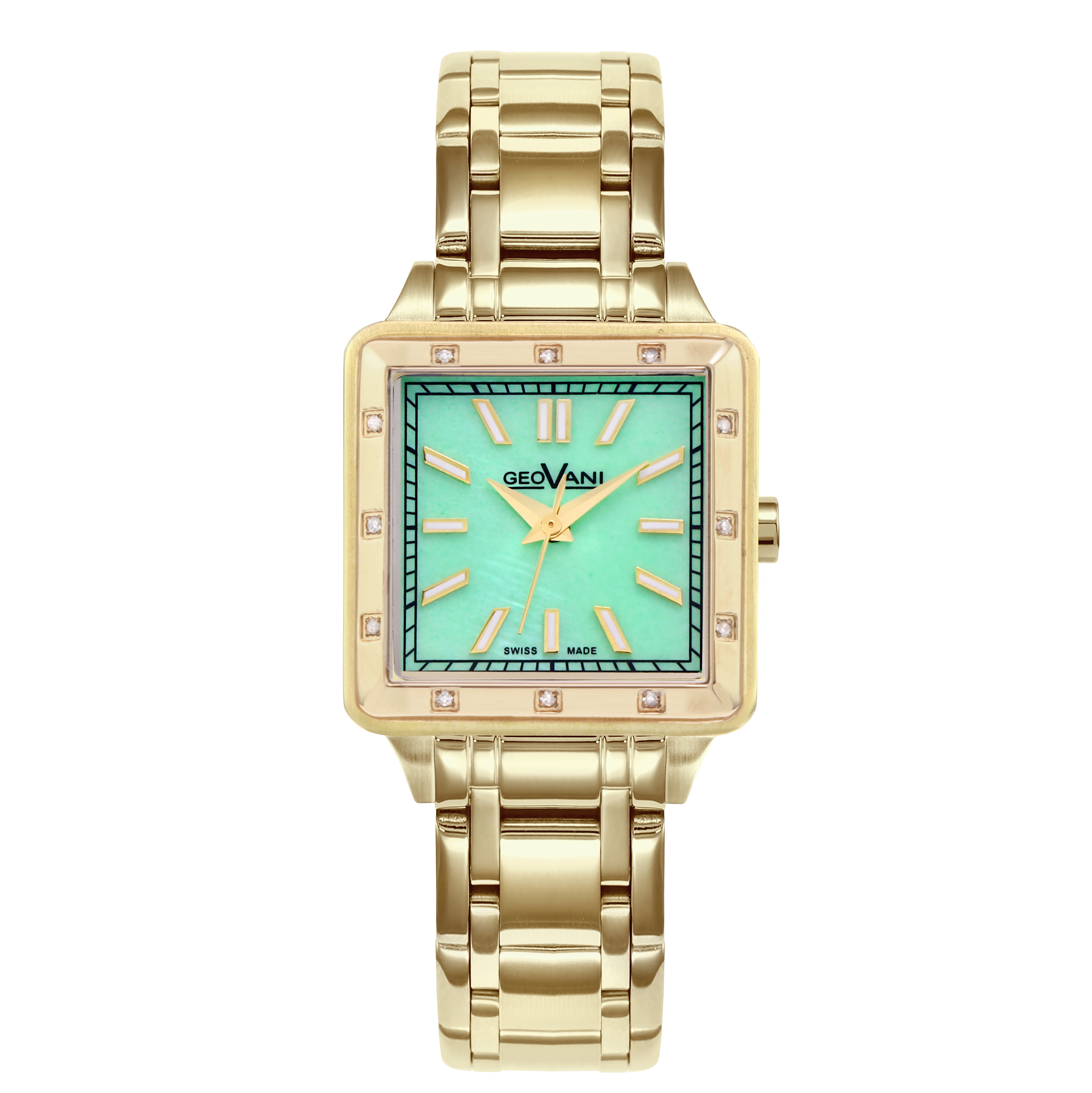 ساعة جيوفاني النسائية السويسرية بحركة كوارتز ومينا أخضر فاتح - GEO-0033