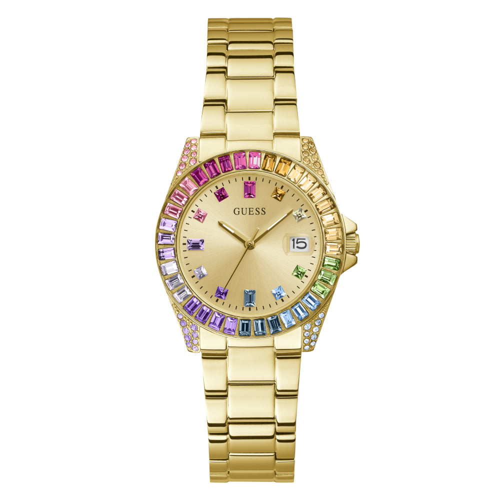 Guess Women's Quartz Watch with Gold Dial - GWC-0266