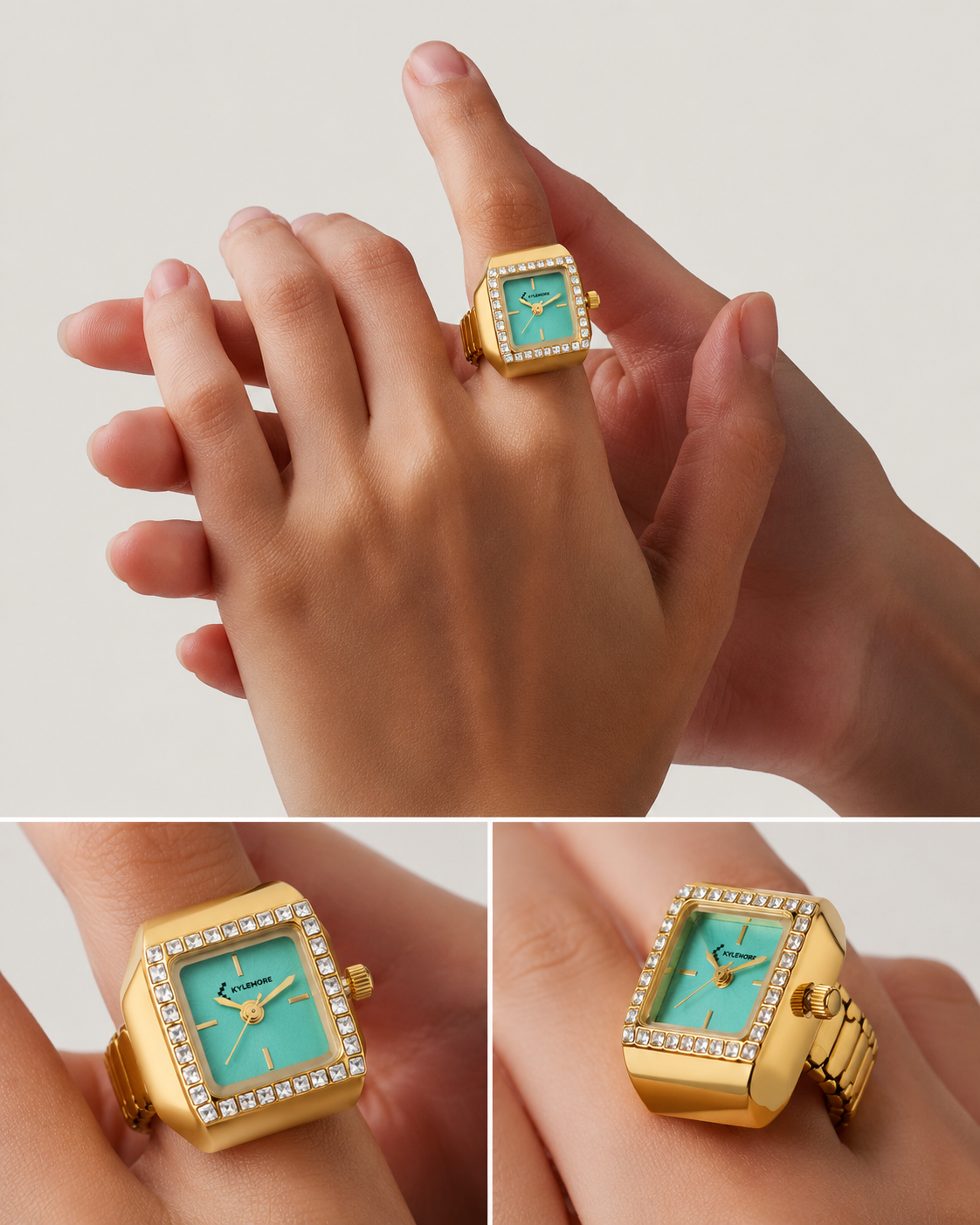 Kilimor Women's Alloy Ring Watch with Analog Hands and Green Sunburst Dial - KM-1099B