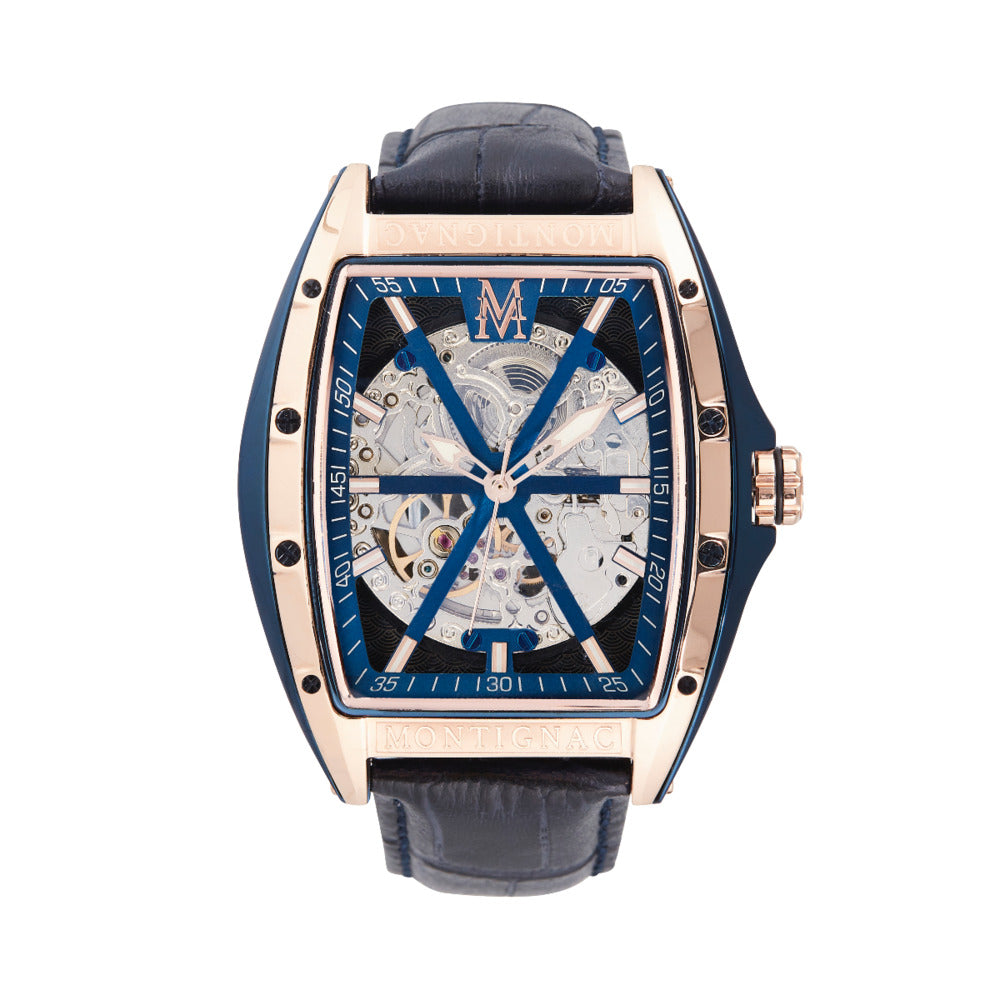 Montignac Men's Automatic Watch, Blue Dial (Exposed Case) - MNG-0008
