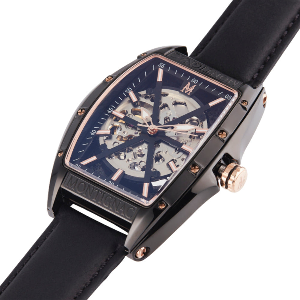 Montignac Men's Watch, Automatic Movement, Black Dial (Exposed Case) - MNG-0010