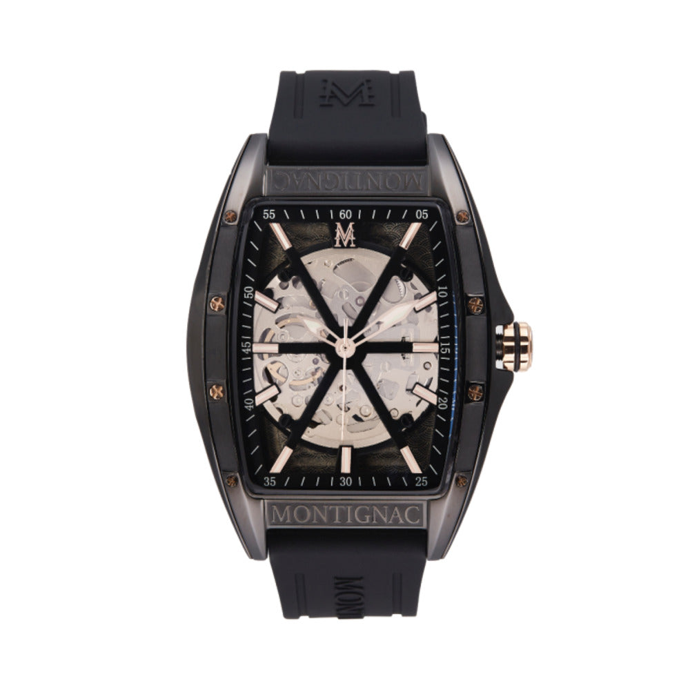 Montignac Men's Watch, Automatic Movement, Black Dial (Exposed Case) - MNG-0011