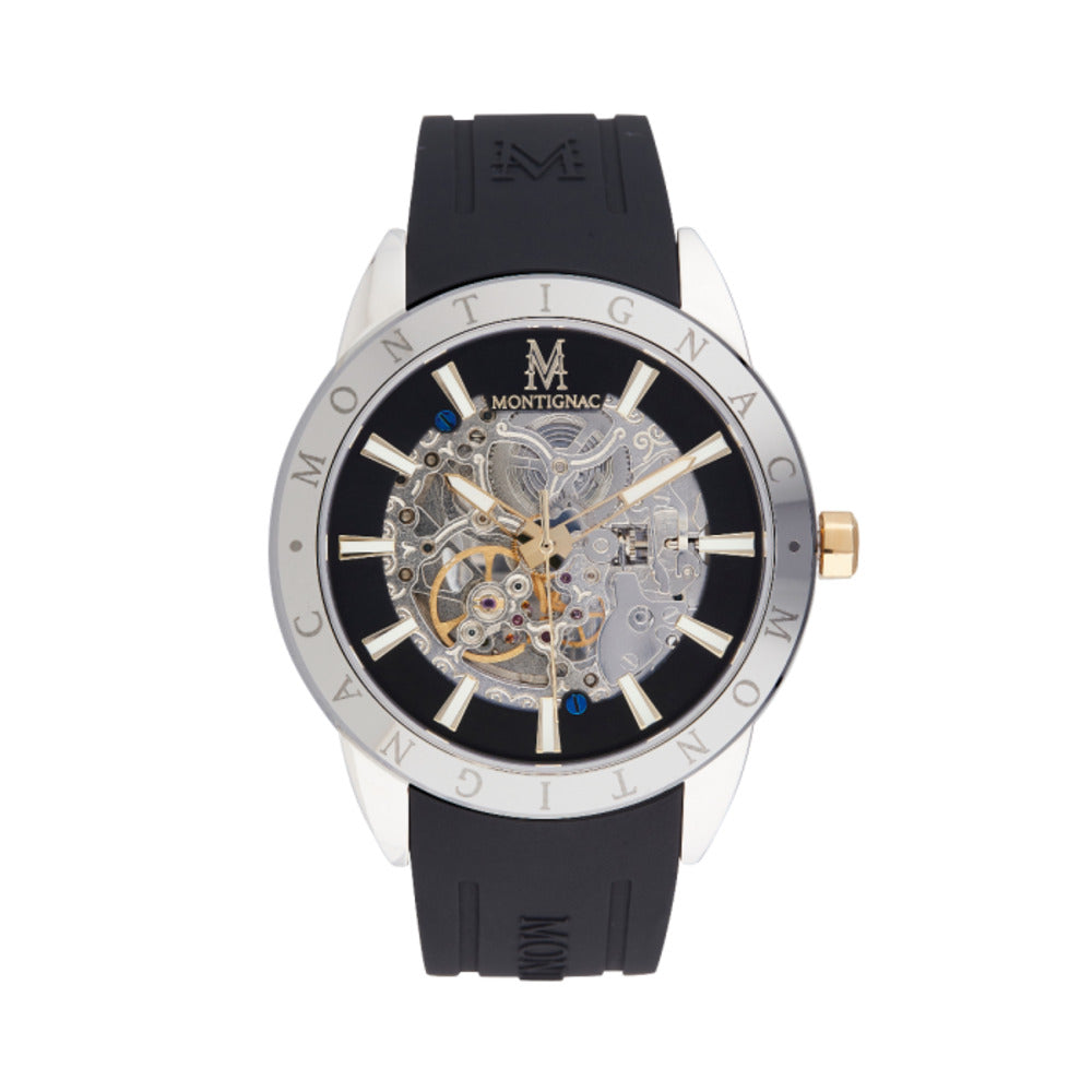 Montignac Men's Watch, Automatic Movement, Black Dial (Exposed Case) - MNG-0012