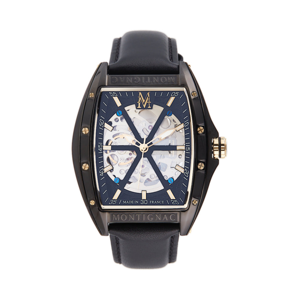 Montignac Men's Watch, Automatic Movement, Black Dial (Exposed Case) - MNG-0013