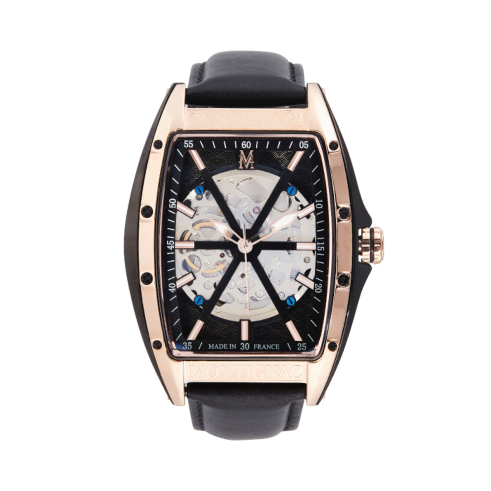 Montignac Men's Watch, Automatic Movement, Black Dial (Exposed Case) - MNG-0014