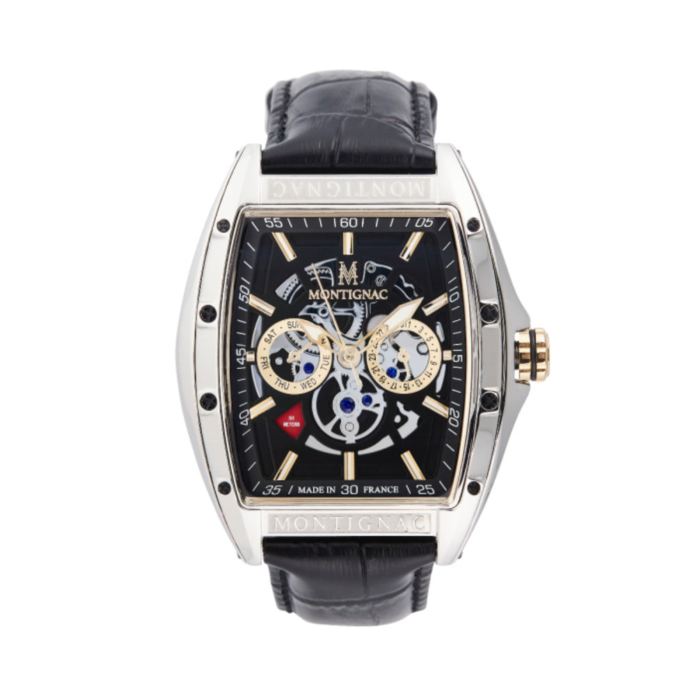 Montignac Men's Quartz Watch, Black Dial (Exposed Case) - MNG-0016