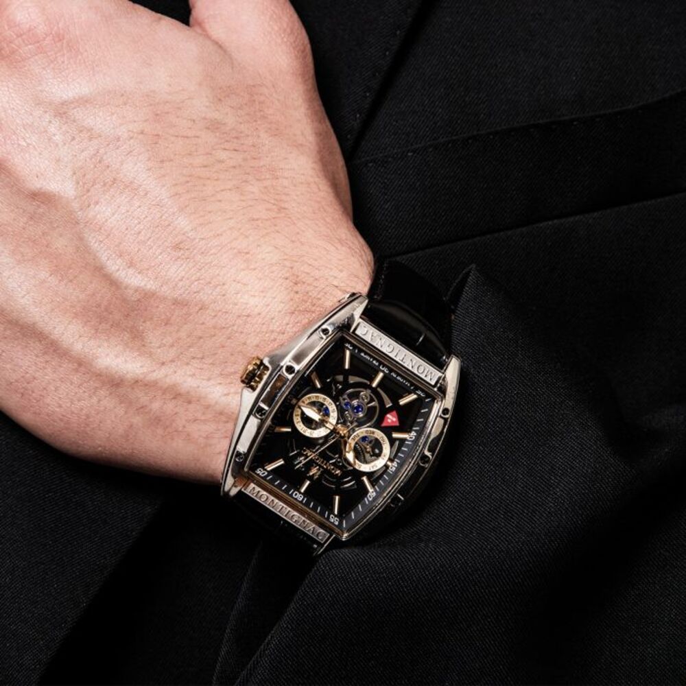 Montignac Men's Quartz Watch, Black Dial (Exposed Case) - MNG-0016