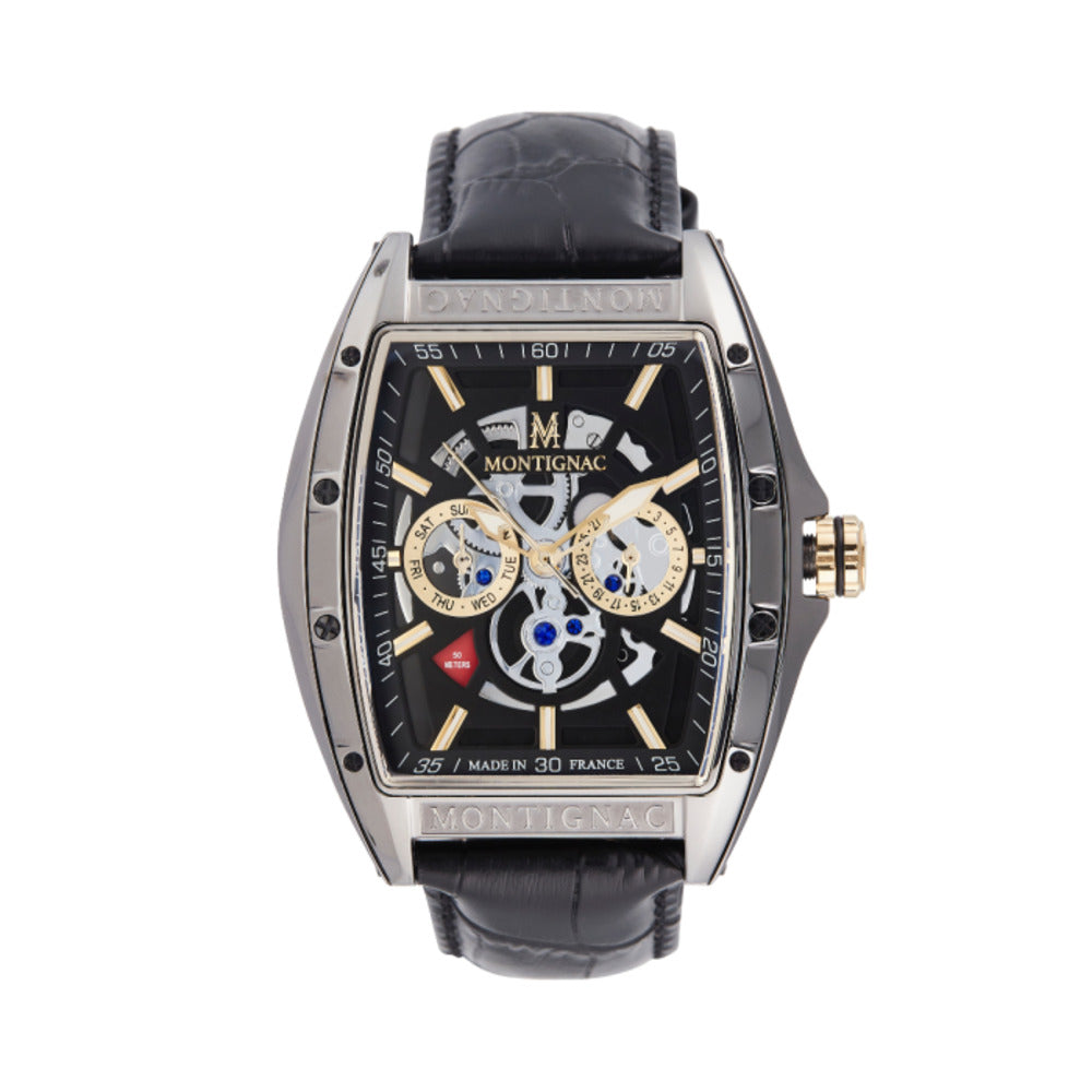 Montignac Men's Quartz Watch with Black Dial (Exposed Case) - MNG-0017