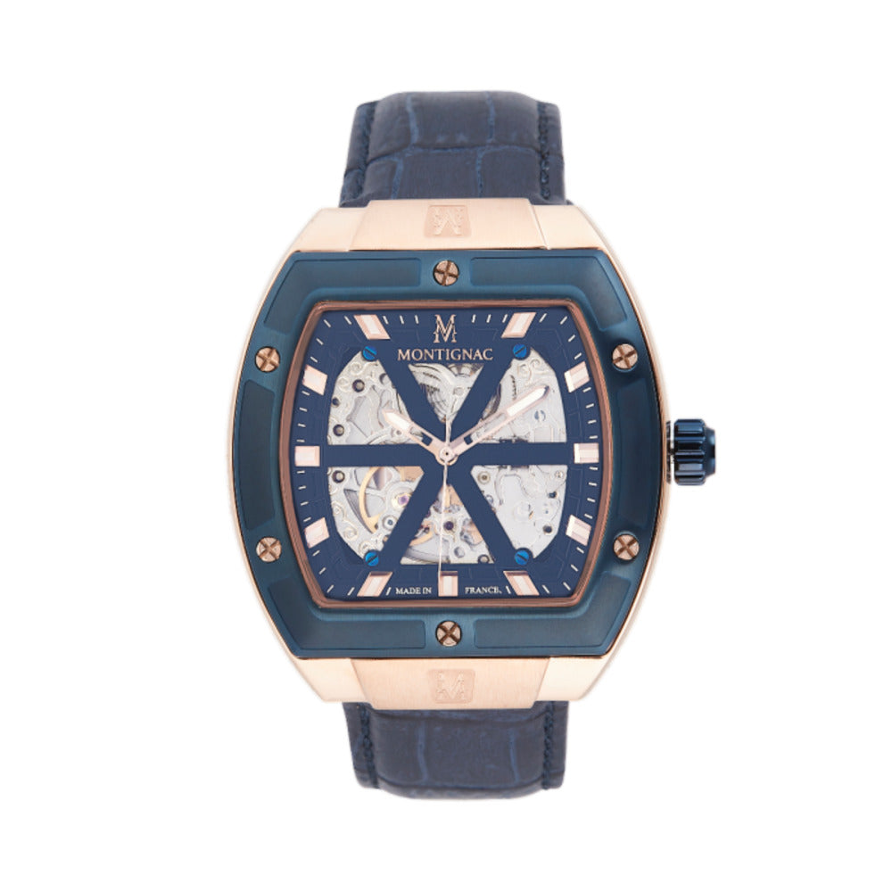 Montignac Men's Automatic Watch, Blue Dial (Exposed Case) - MNG-0018