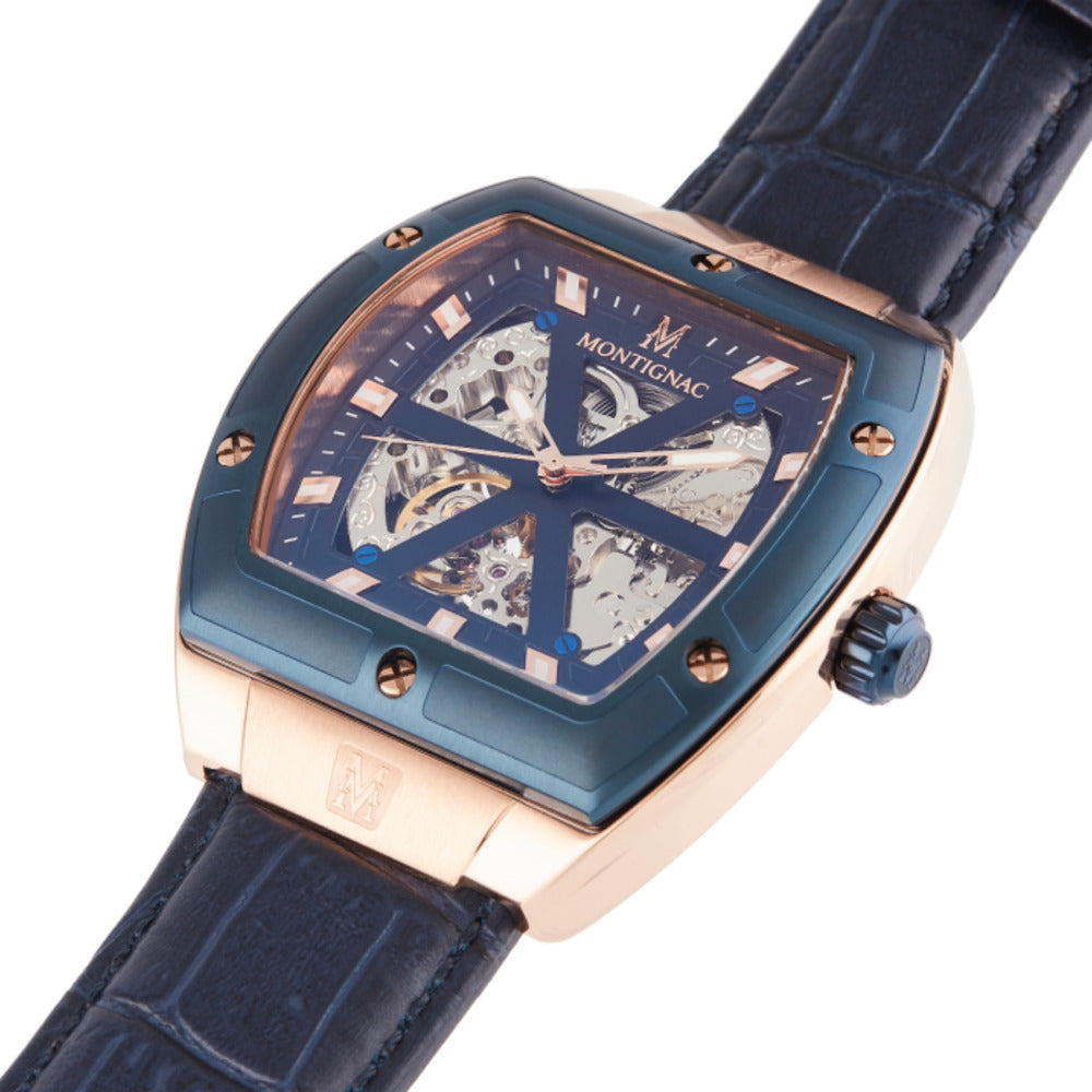 Montignac Men's Automatic Watch, Blue Dial (Exposed Case) - MNG-0018