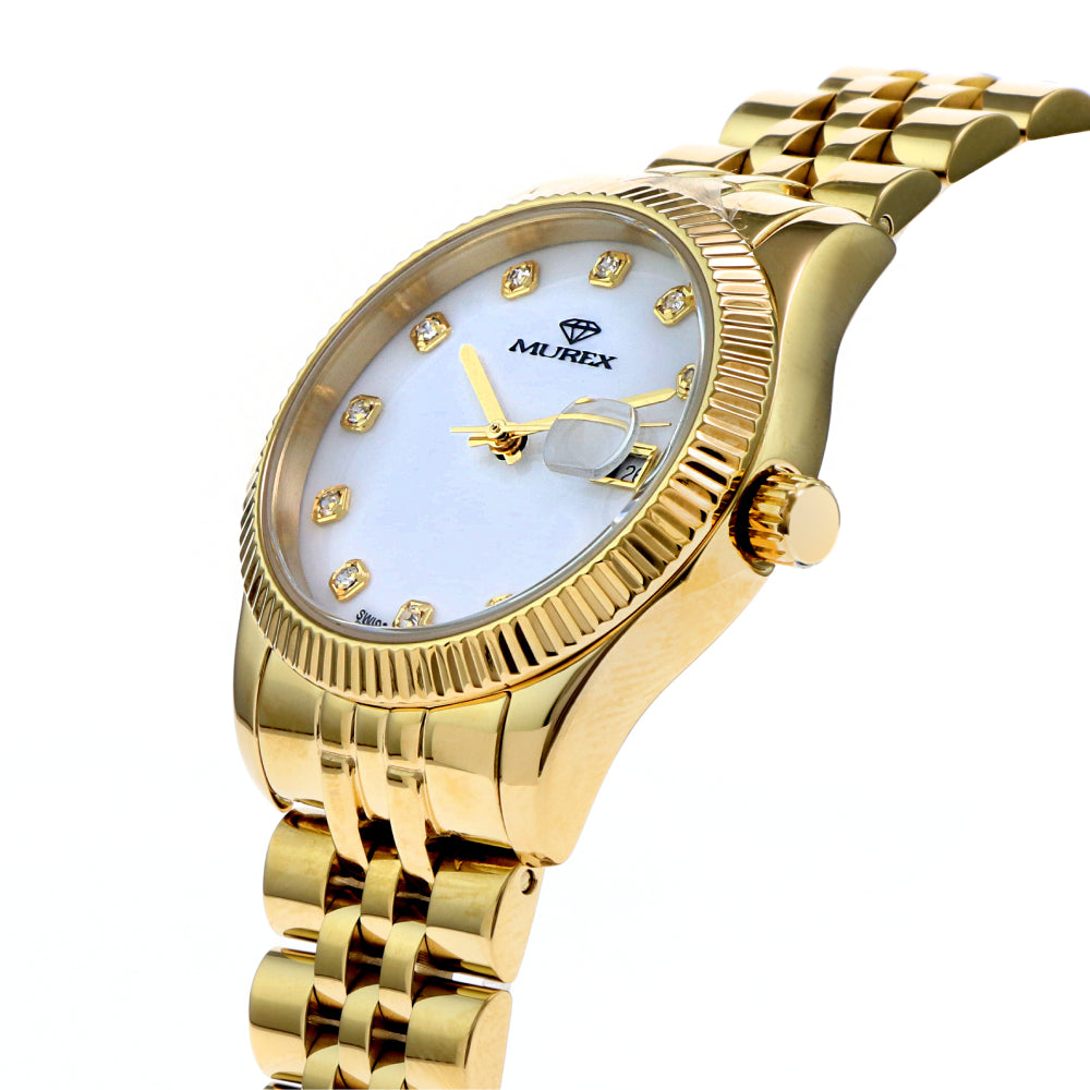 ساعة موريكس النسائية بحركة كوارتز ولون مينا أبيض لؤلؤي - MUR-0019