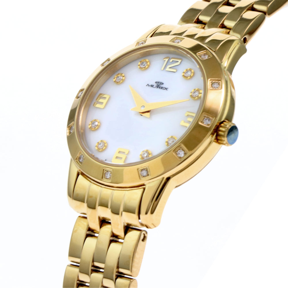 ساعة موريكس النسائية بحركة كوارتز ولون مينا أبيض لؤلؤي - MUR-0109 (20/D 0.10CT)