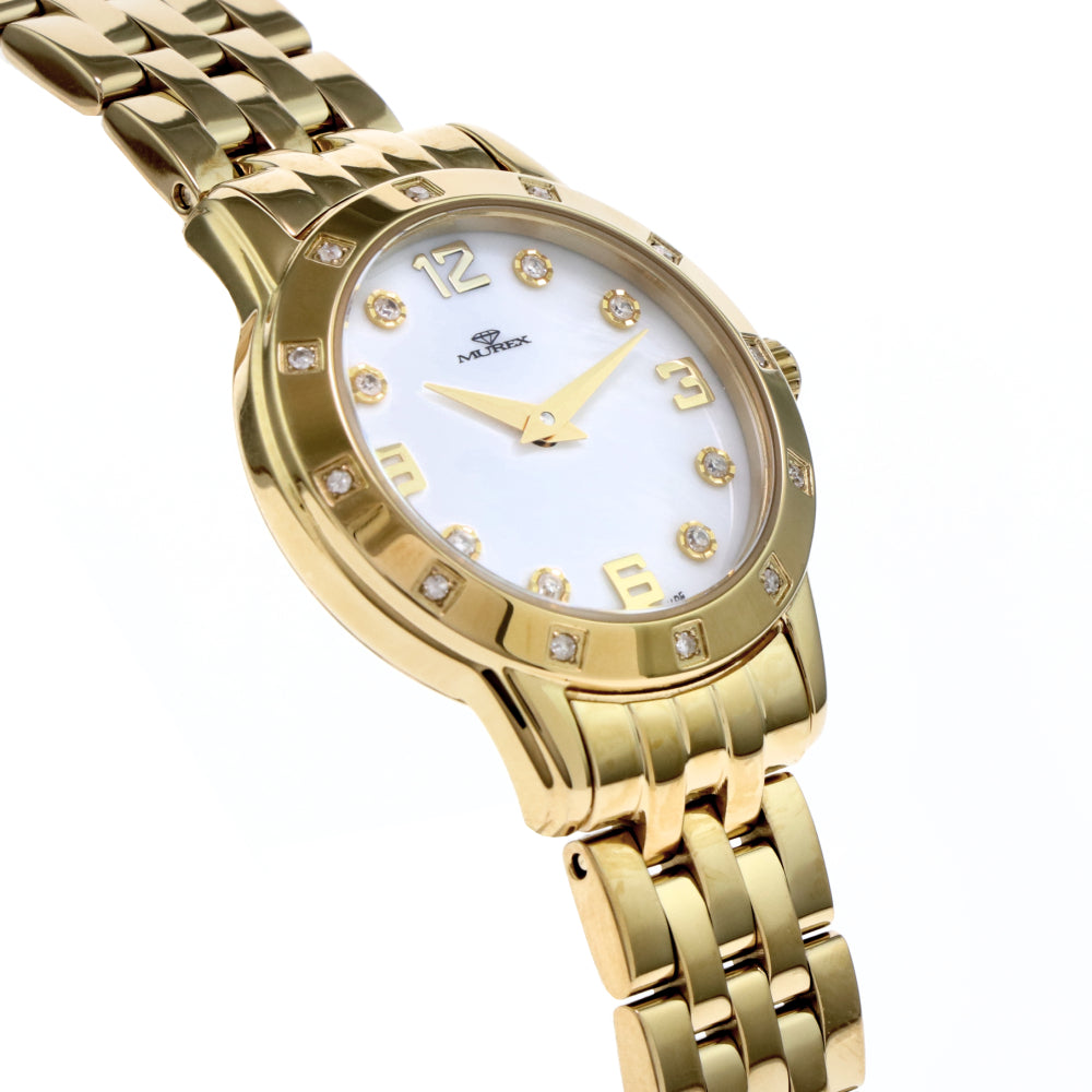 ساعة موريكس النسائية بحركة كوارتز ولون مينا أبيض لؤلؤي - MUR-0109 (20/D 0.10CT)
