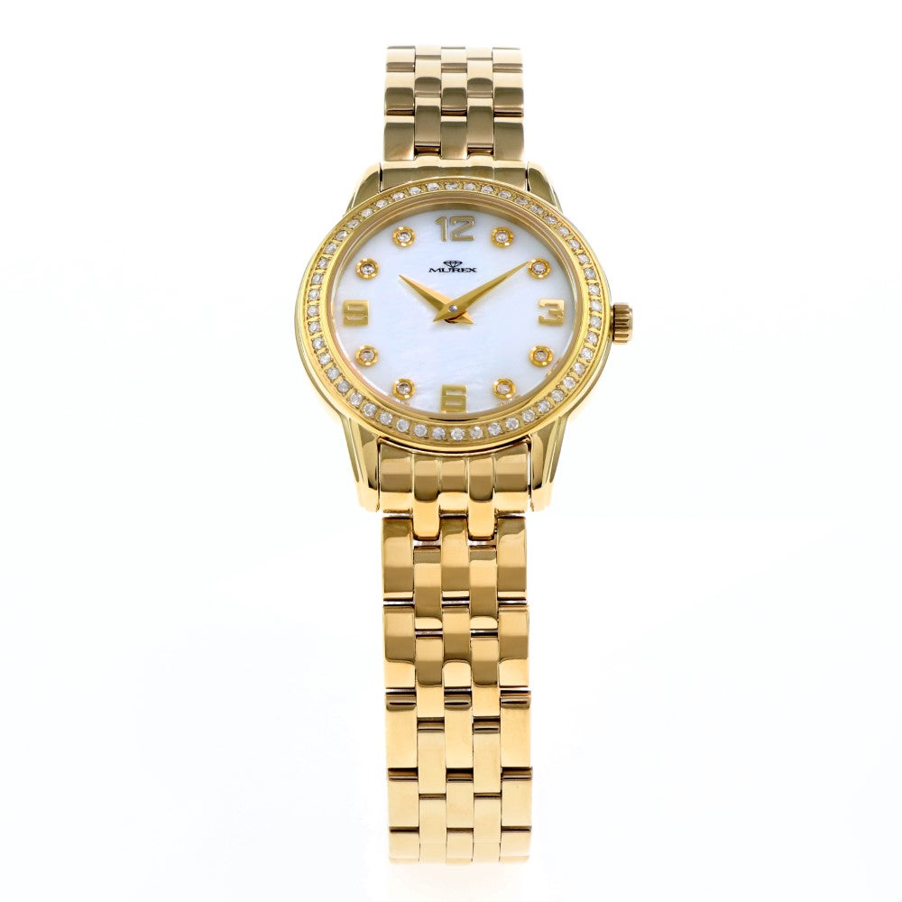 ساعة موريكس النسائية بحركة كوارتز ولون مينا أبيض لؤلؤي - MUR-0106 (60/D 0.40CT)