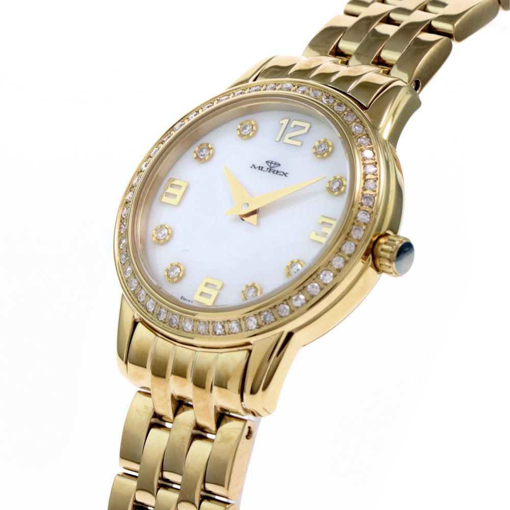 ساعة موريكس النسائية بحركة كوارتز ولون مينا أبيض لؤلؤي - MUR-0106 (60/D 0.40CT)